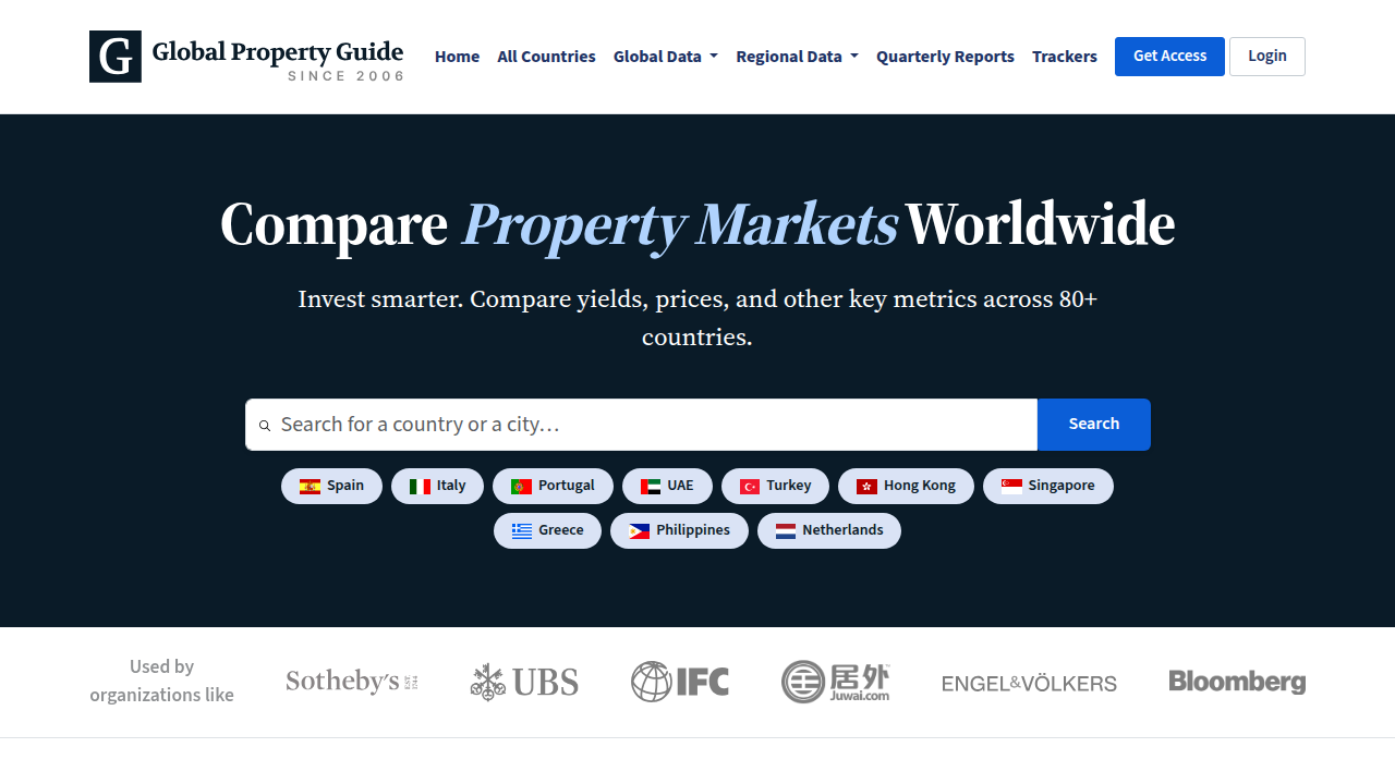 The Global Property Guide website, a source for international real estate market data and rental yield statistics.