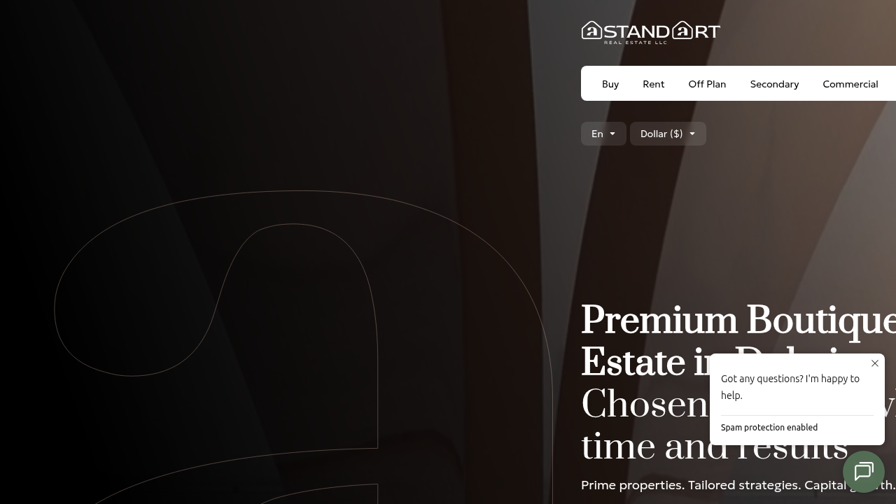 Homepage of Astandart, a resource for property investment guides in Dubai.