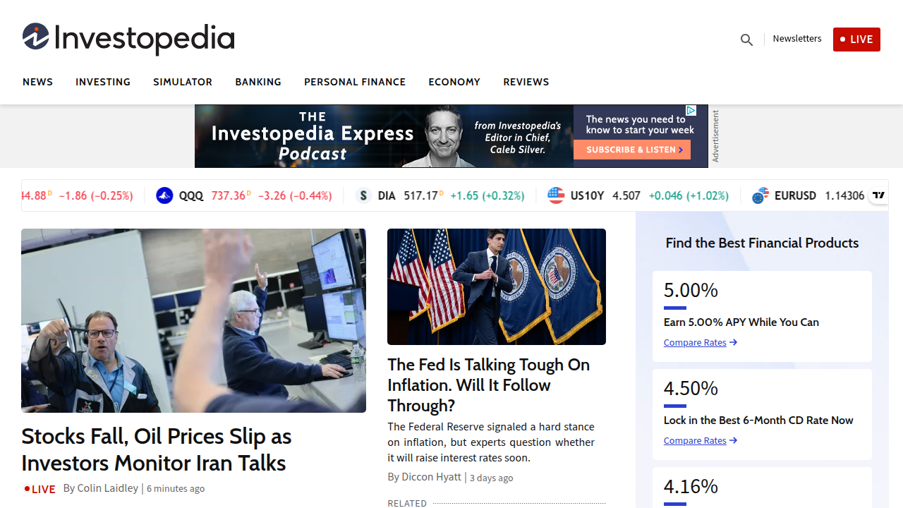 Screenshot of Investopedia's website, a trusted source for financial education and guides on REITs.