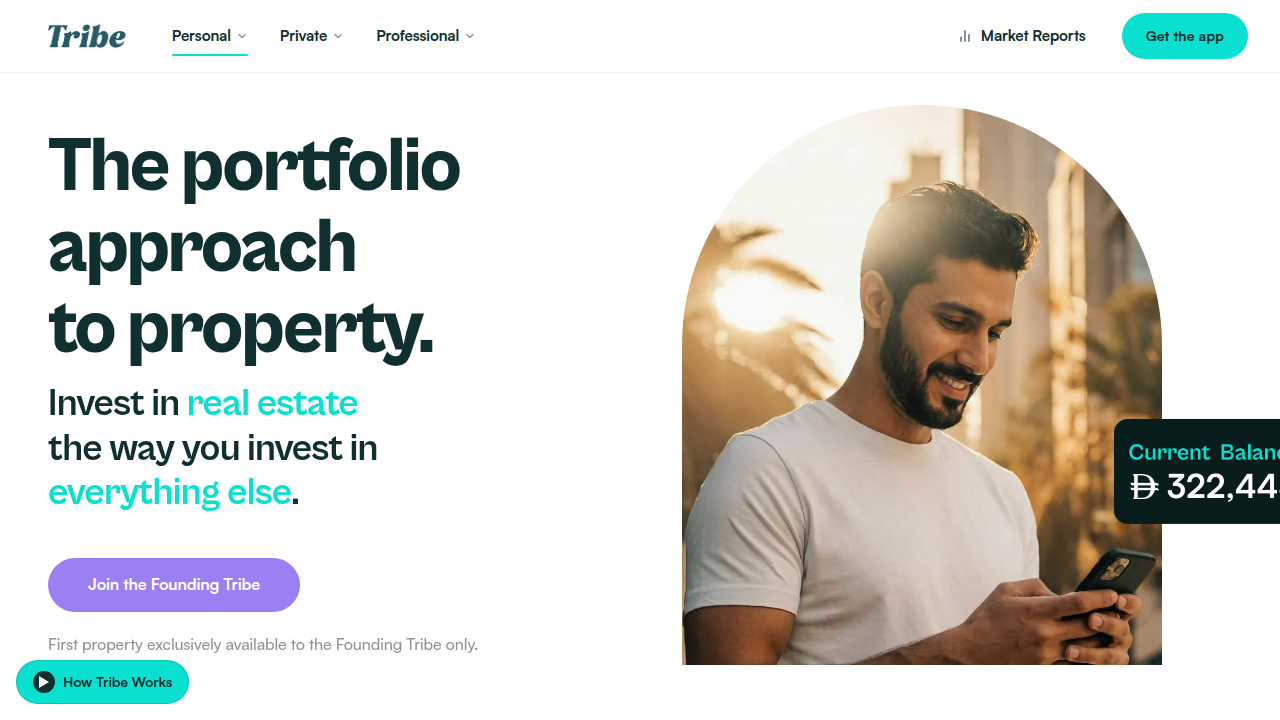 Tribeinvest.co's homepage, a platform offering fractional ownership in Dubai real estate.