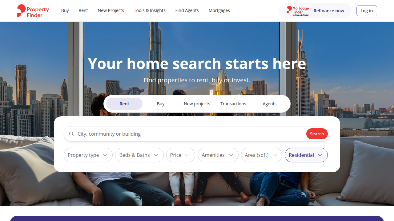 Property Finder's platform, a valuable resource for conducting due diligence and researching Dubai properties.