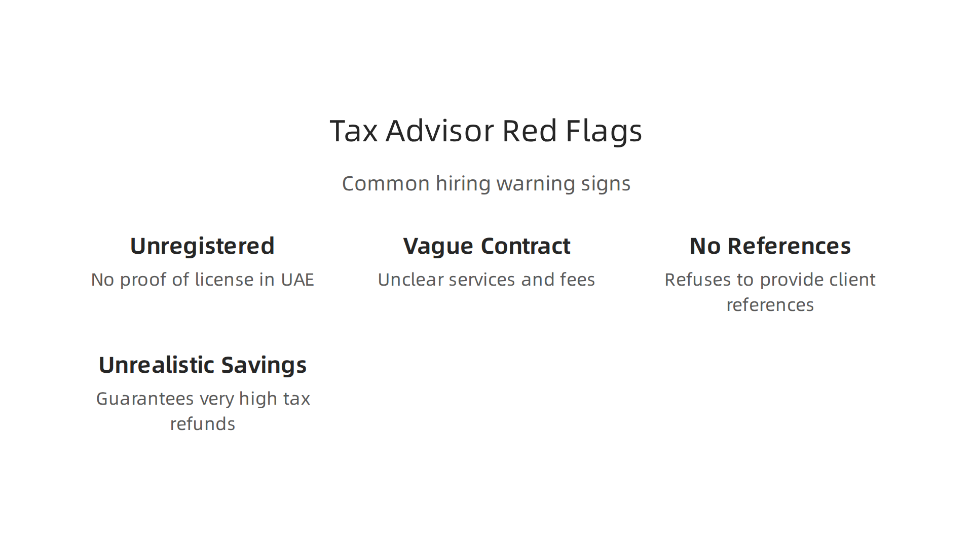 An infographic highlighting common warning signs and red flags to look out for when selecting a tax advisor.